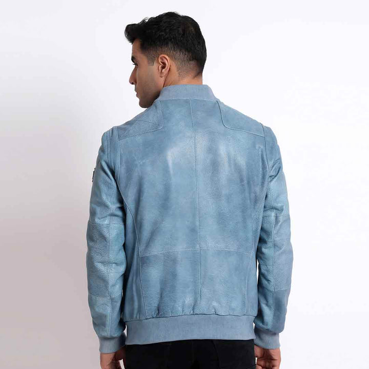 Saint Jenson Blue Leather Men's Bomber Jackets