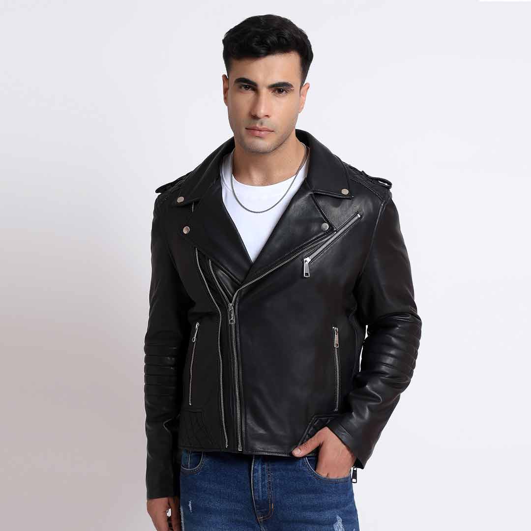 Saint Fabio Men Black Leather Biker Style Jackets