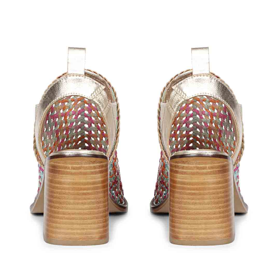 Hand woven leather block heel sandals