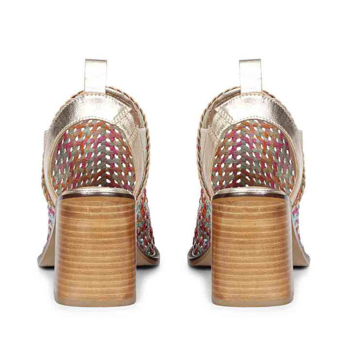 Hand woven leather block heel sandals