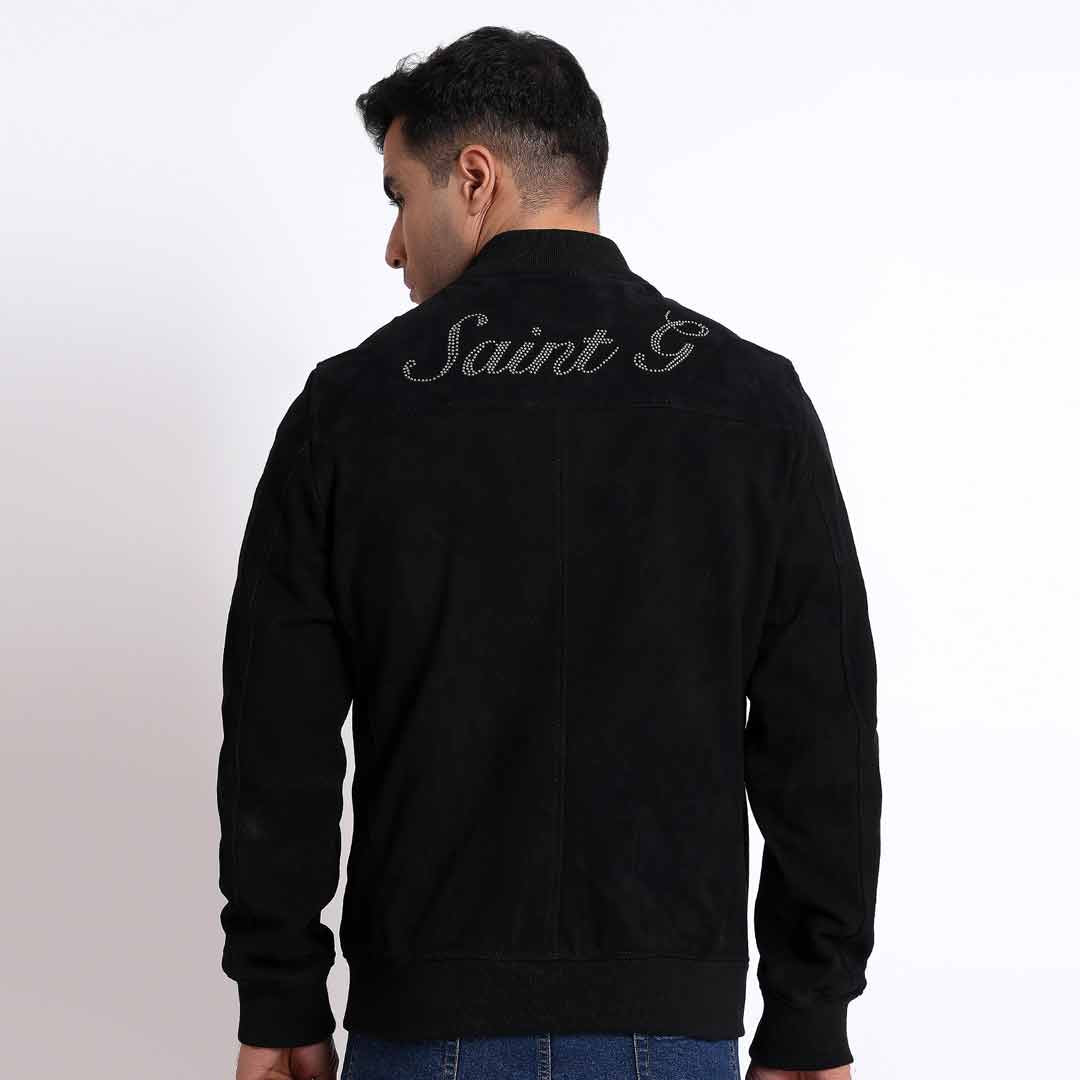 Saint Reggie Black Leather Men's Bomber Jacket