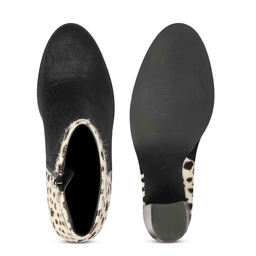 Saint Marin Black Leather Pony Hair Ankle Boots