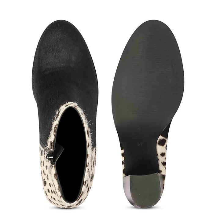 Saint Marin Black Leather Pony Hair Ankle Boots