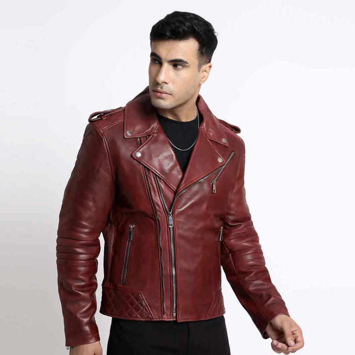 Saint Fabio Men Brown Leather Biker Style Jackets