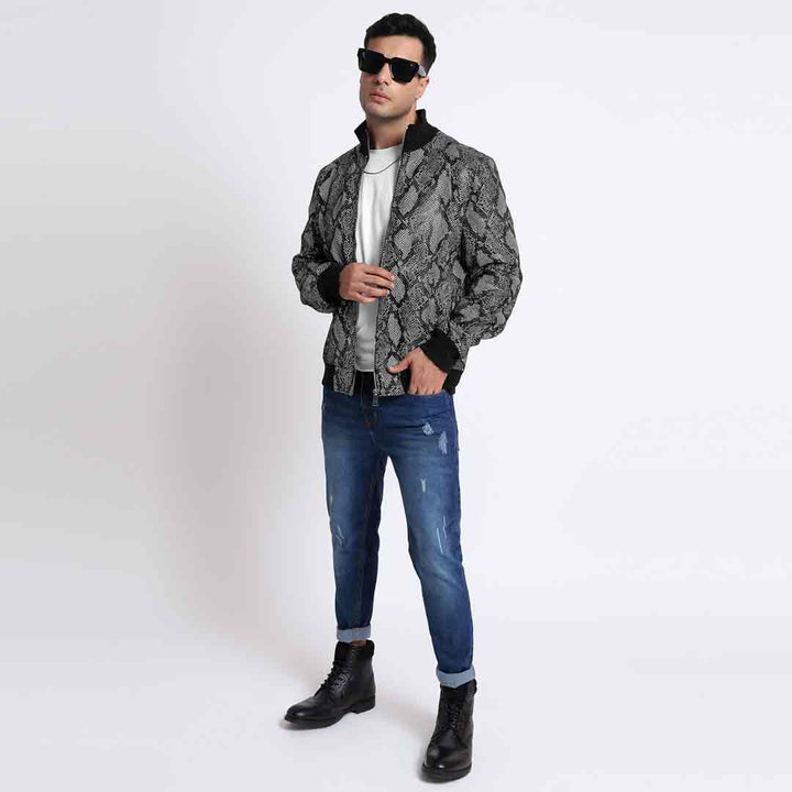 Saint Milly Grey Leather Men's Bomber Style Jackets