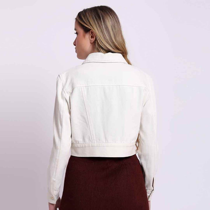 Saint Noemi White Leather Women Collar Jackets