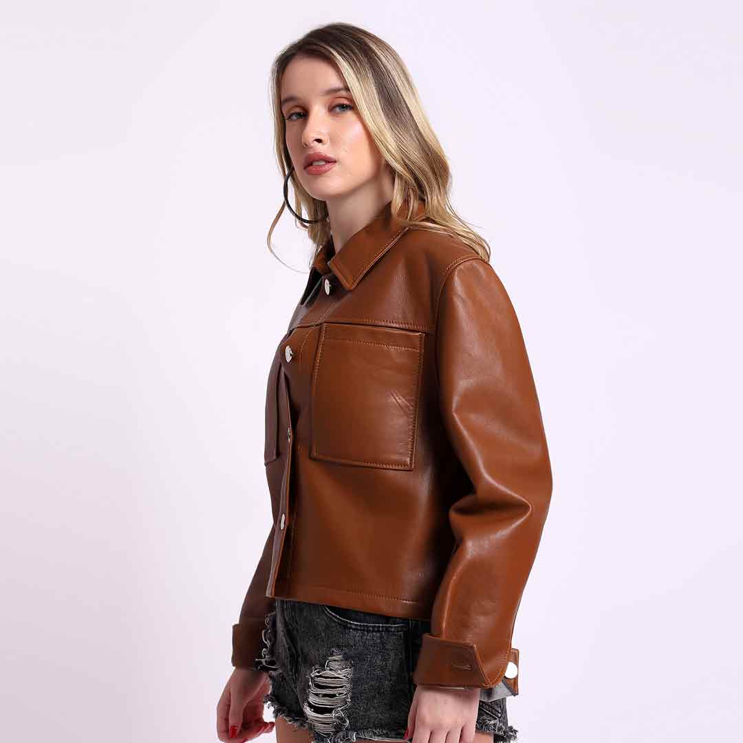 Saint Ray Cuoio Leather Women Collar Jackets