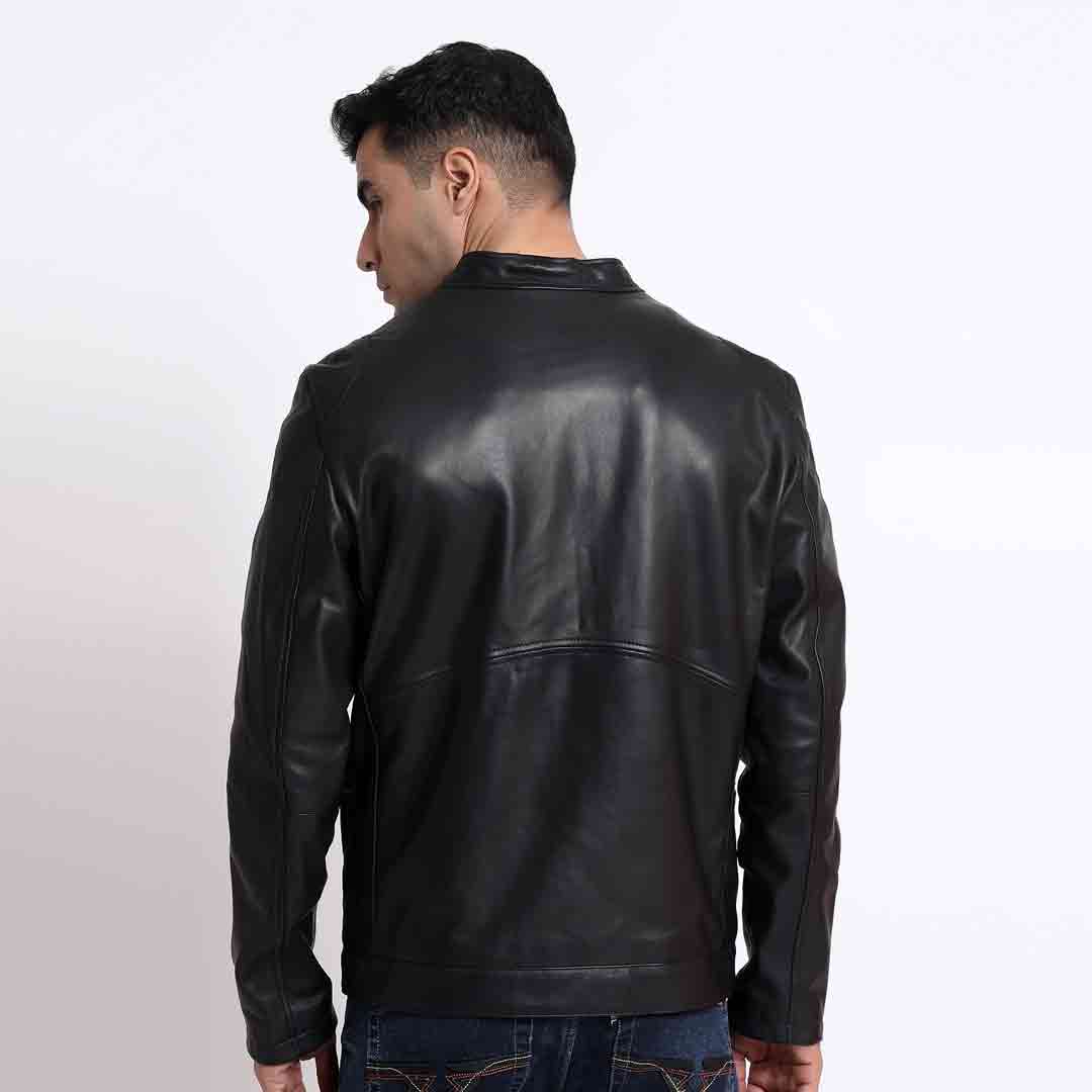 Saint Ethan Men Black Leather Skull Cafe Racer Jackets