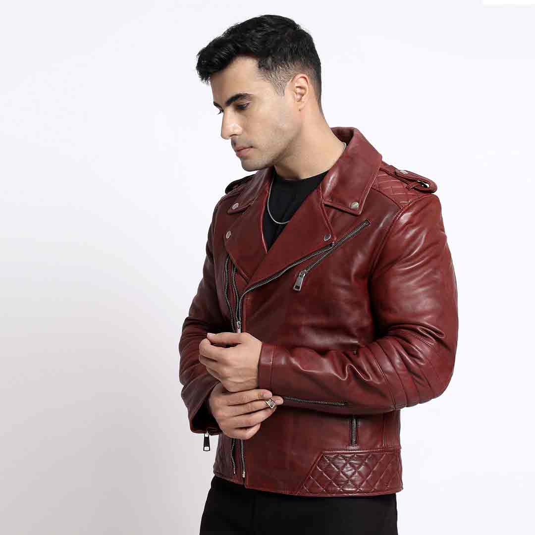 Saint Fabio Men Brown Leather Biker Style Jackets