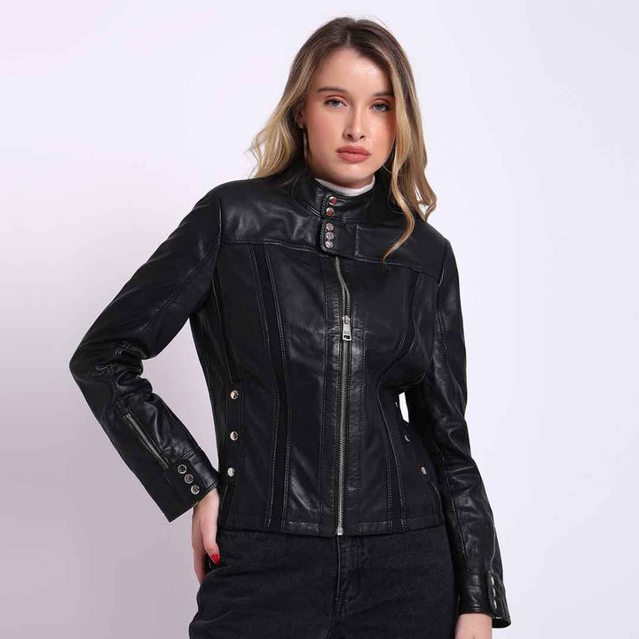 Saint Amaya Black Leather Women Cafe Racer Jackets