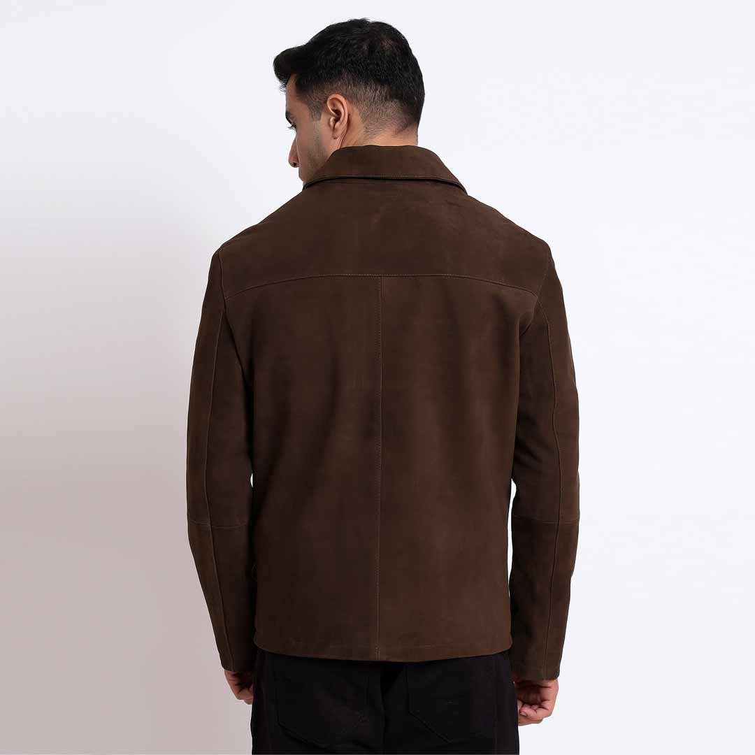 Saint Aris Chocolate Suede Leather Men's Jacket With Collars