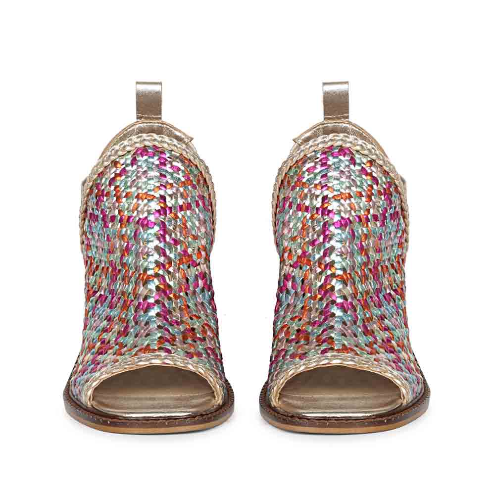 Multicolor woven leather block heels for women