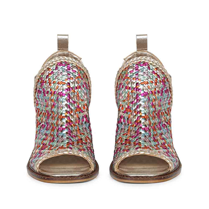 Multicolor woven leather block heels for women