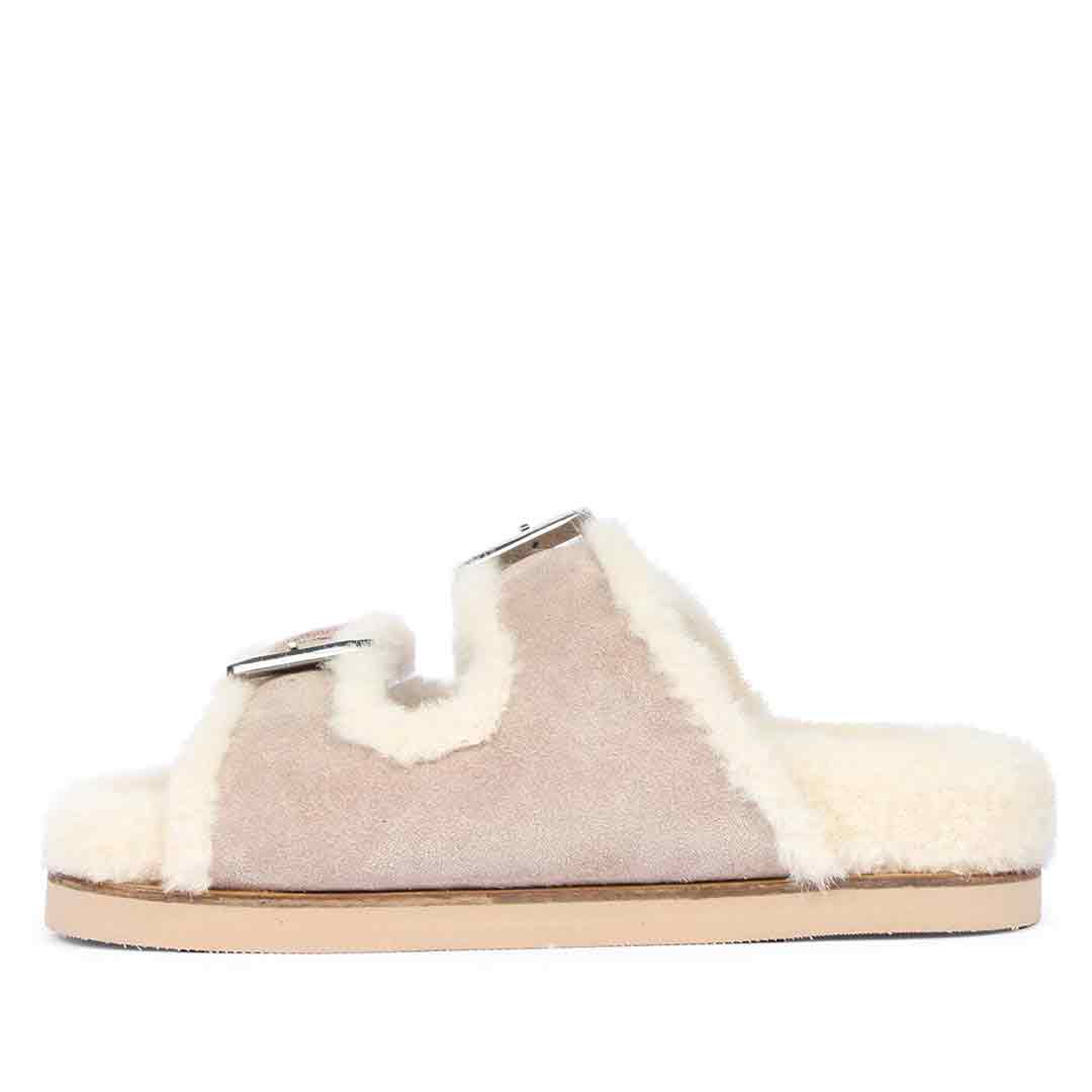 Saint Cosima Fur Taupe Suede Leather Snug Flats