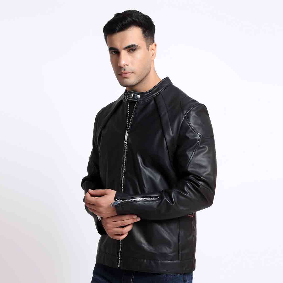 Saint Ethan Men Black Leather Skull Cafe Racer Jackets