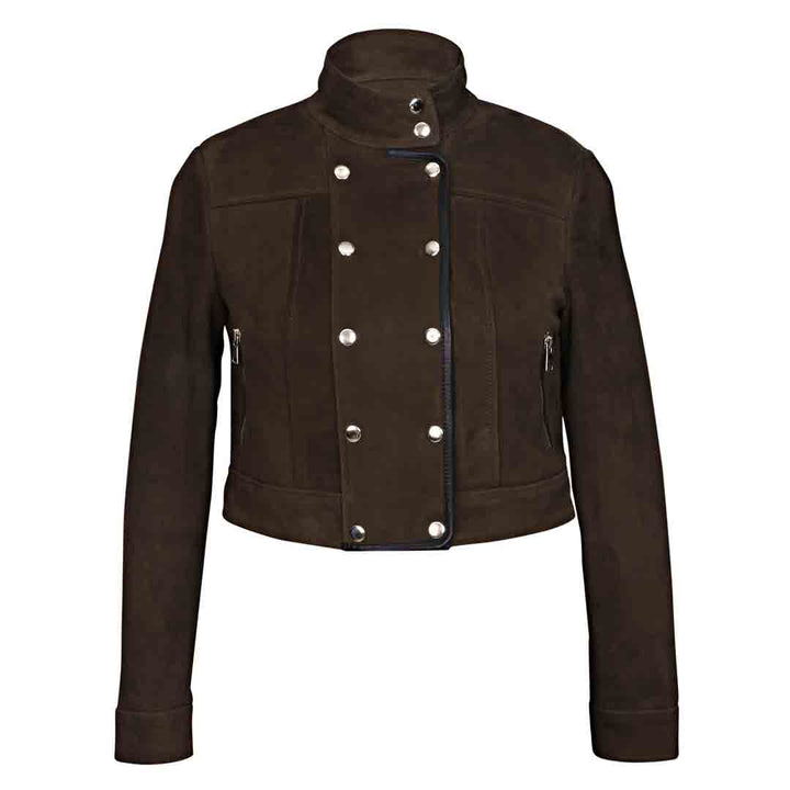 Saint Alora Olive Suede Leather Women Collar Jackets