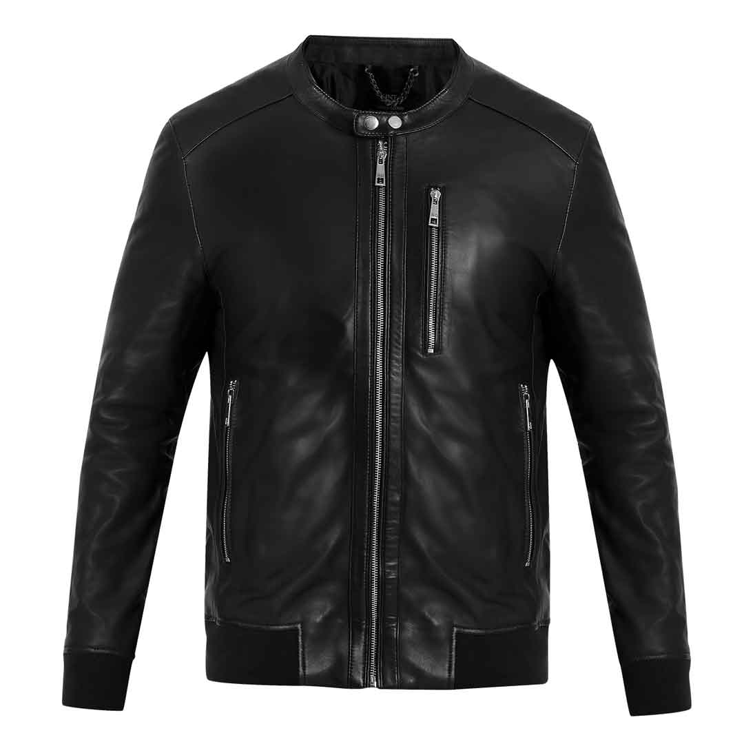 Saint Haden Men's Black Leather Skull Bomber Jackets