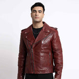 Saint Fabio Men Brown Leather Biker Style Jackets