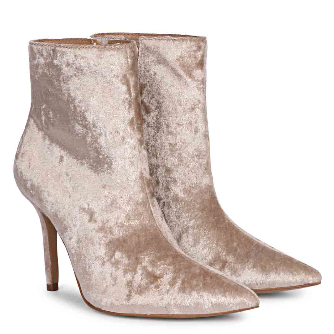 Saint Vienna Beige Velvet Ankle Boots