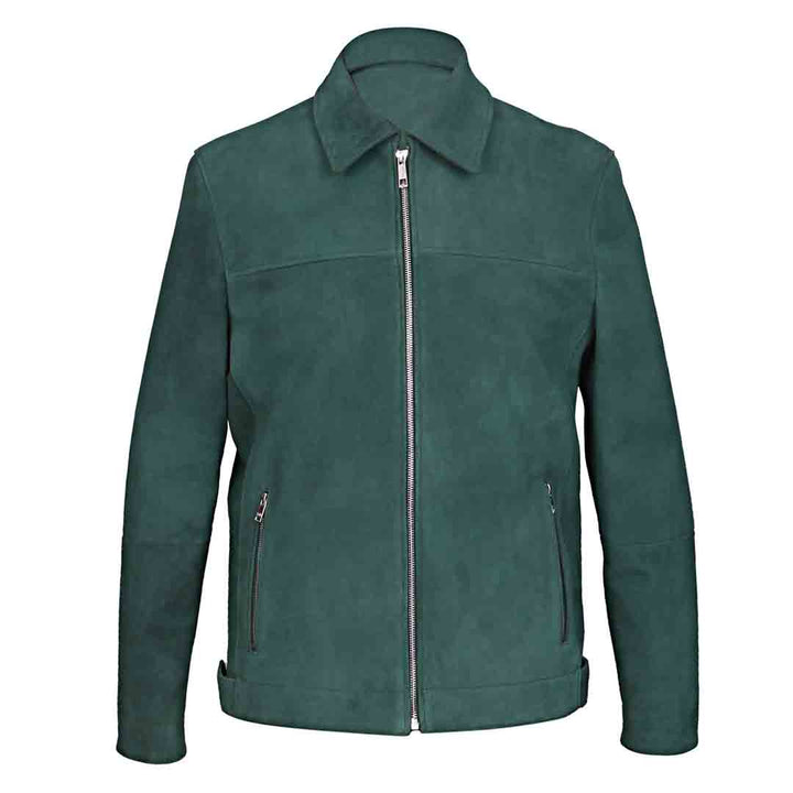 Saint Cristo Green Suede Leather Men's Jacket With Collars