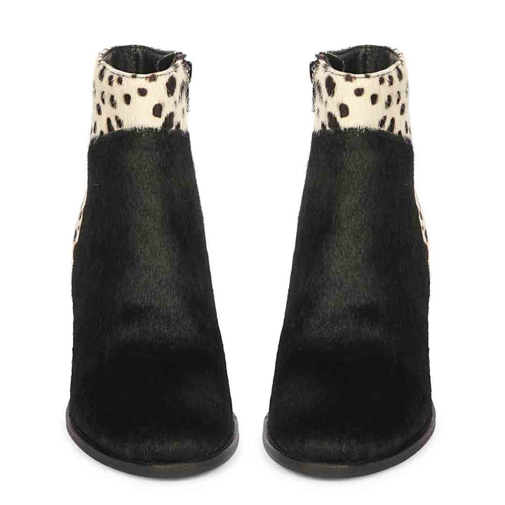 Saint Marin Black Leather Pony Hair Ankle Boots