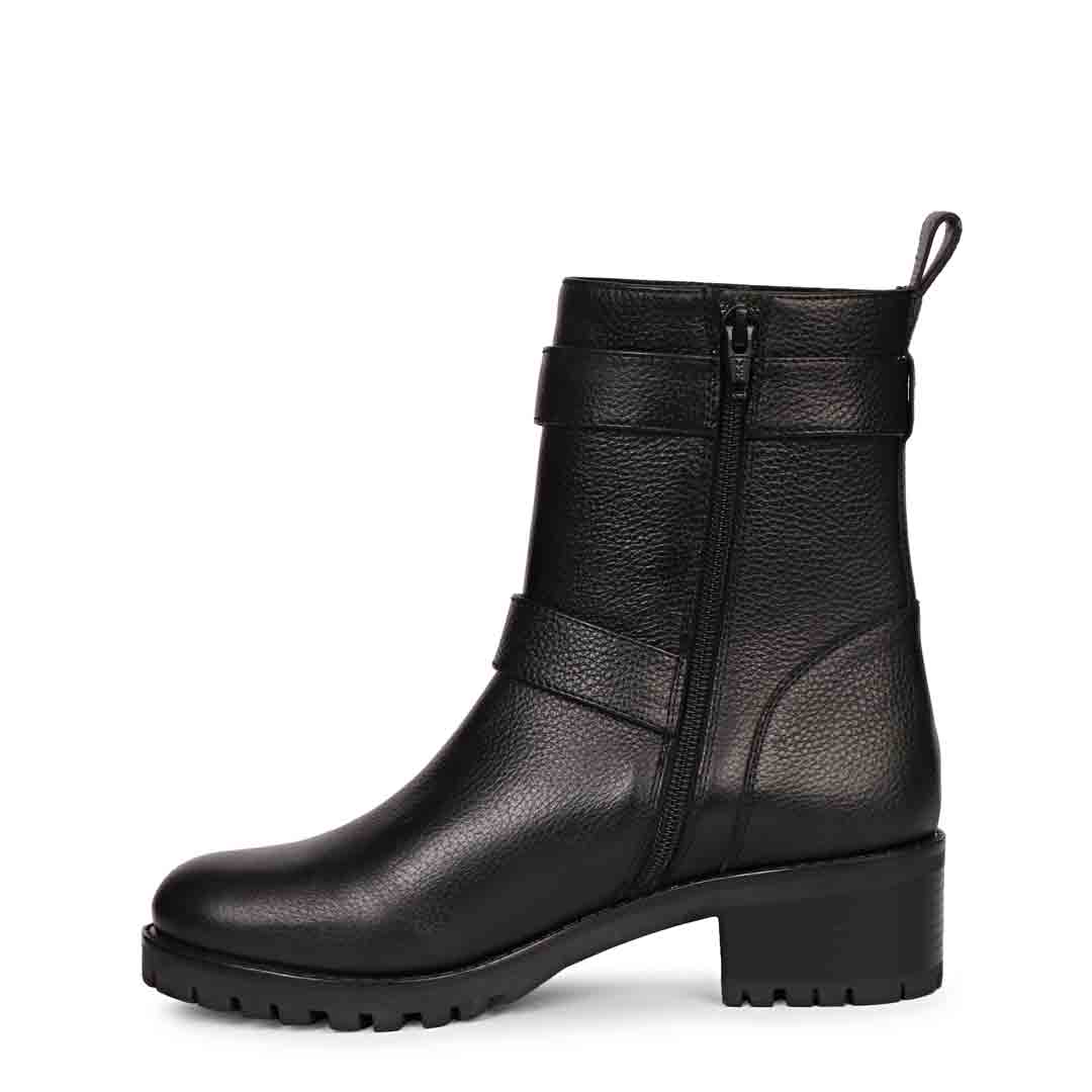 Saint Erika Double Buckle Black Leather High Ankle Boots