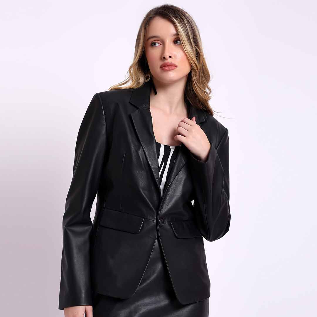 Saint Irida Women Black Leather Blazer