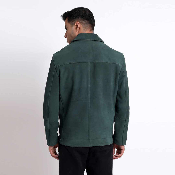 Saint Cristo Green Suede Leather Men's Jacket With Collars