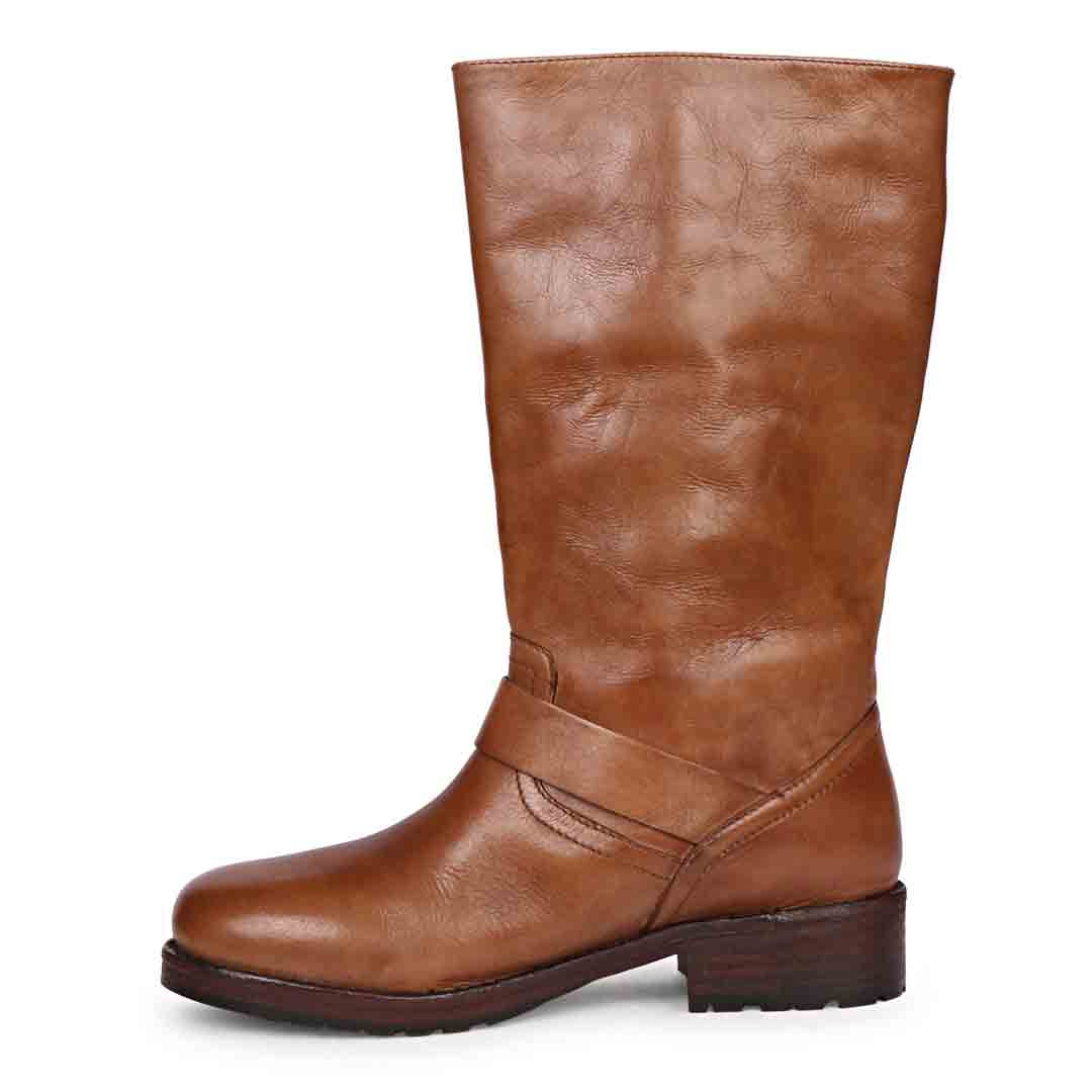 Saint Adette Buckle Decor Cognac Leather Calf Boots