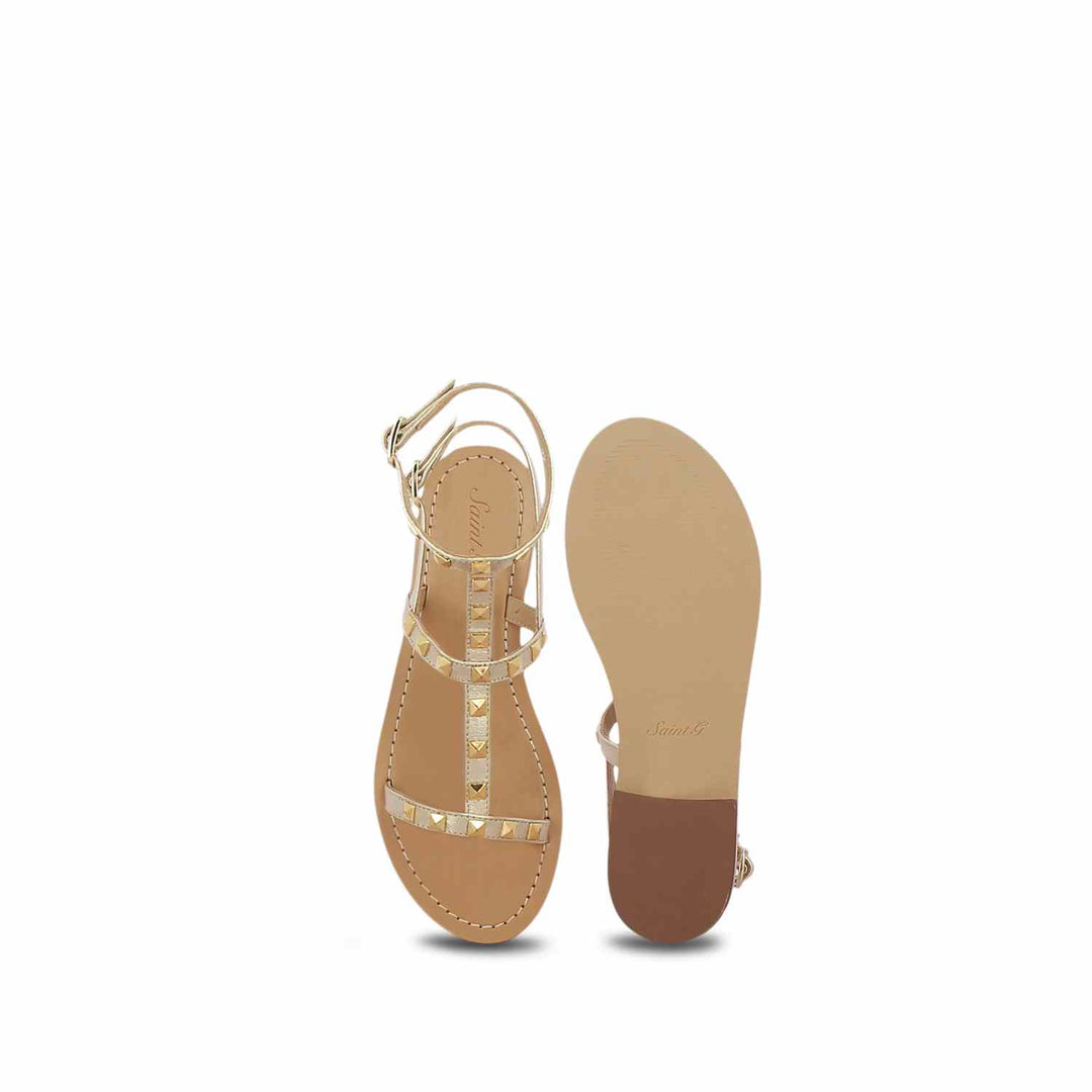 Saint Miriam Platin Leather Flat Sandals