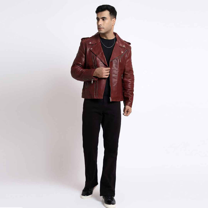 Saint Fabio Men Brown Leather Biker Style Jackets