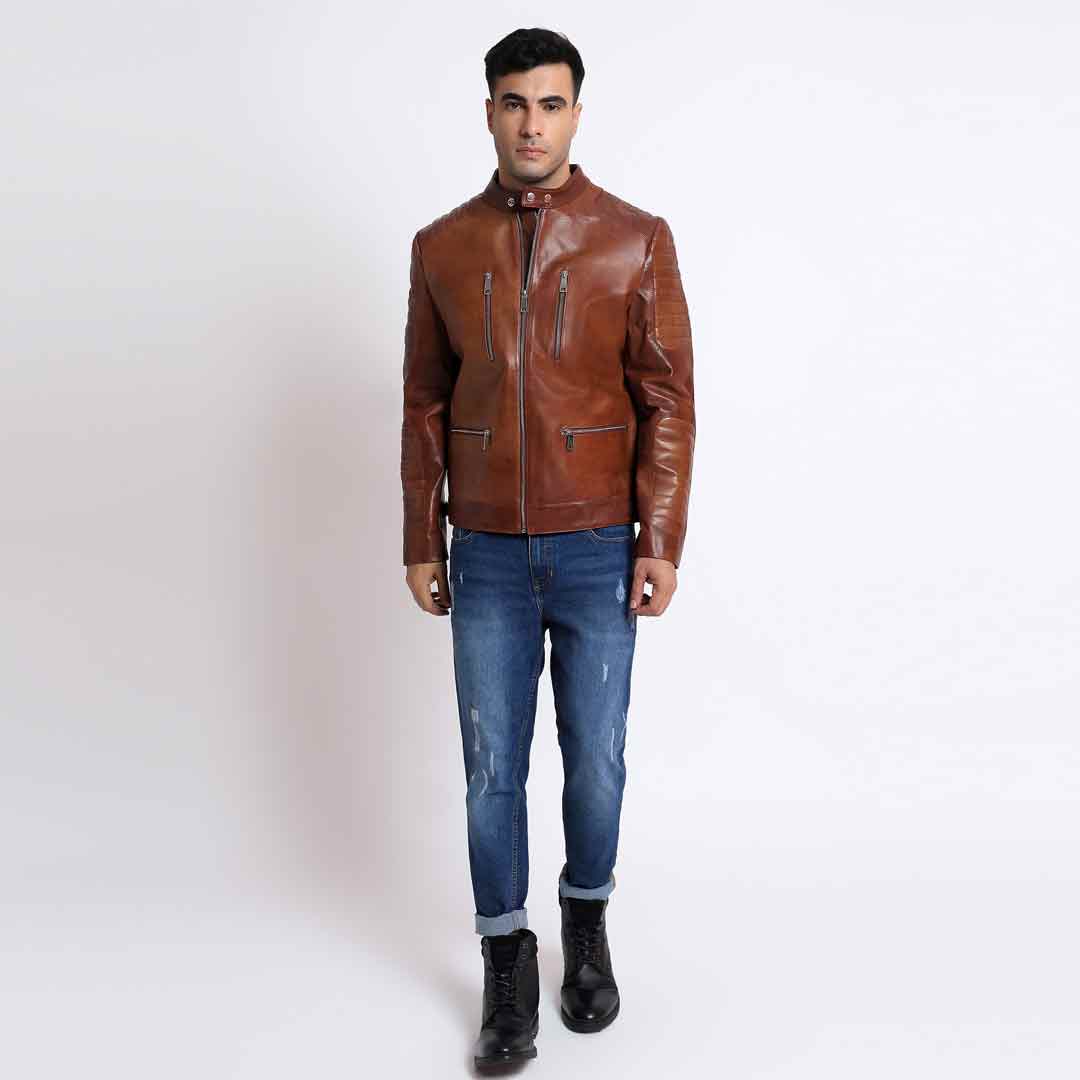 Saint Ellis Burgundy Leather Men's Cafe Racer Jackets