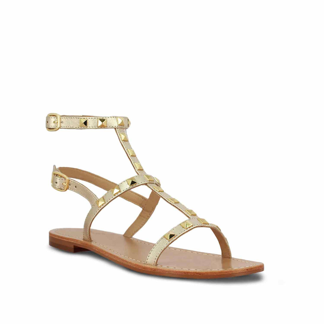 Saint Miriam Platin Leather Flat Sandals