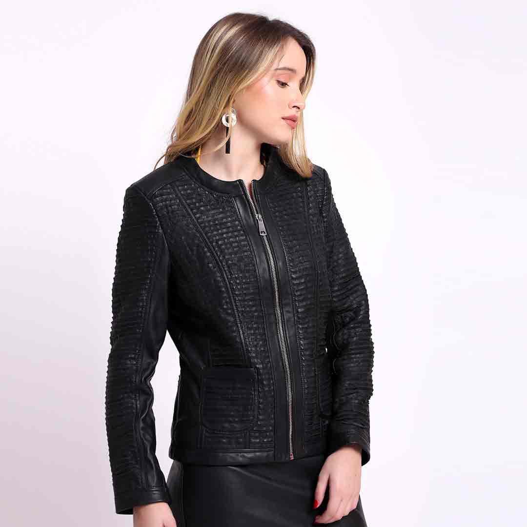 Saint Oaklynn Women Black Leather Quilted Jackets