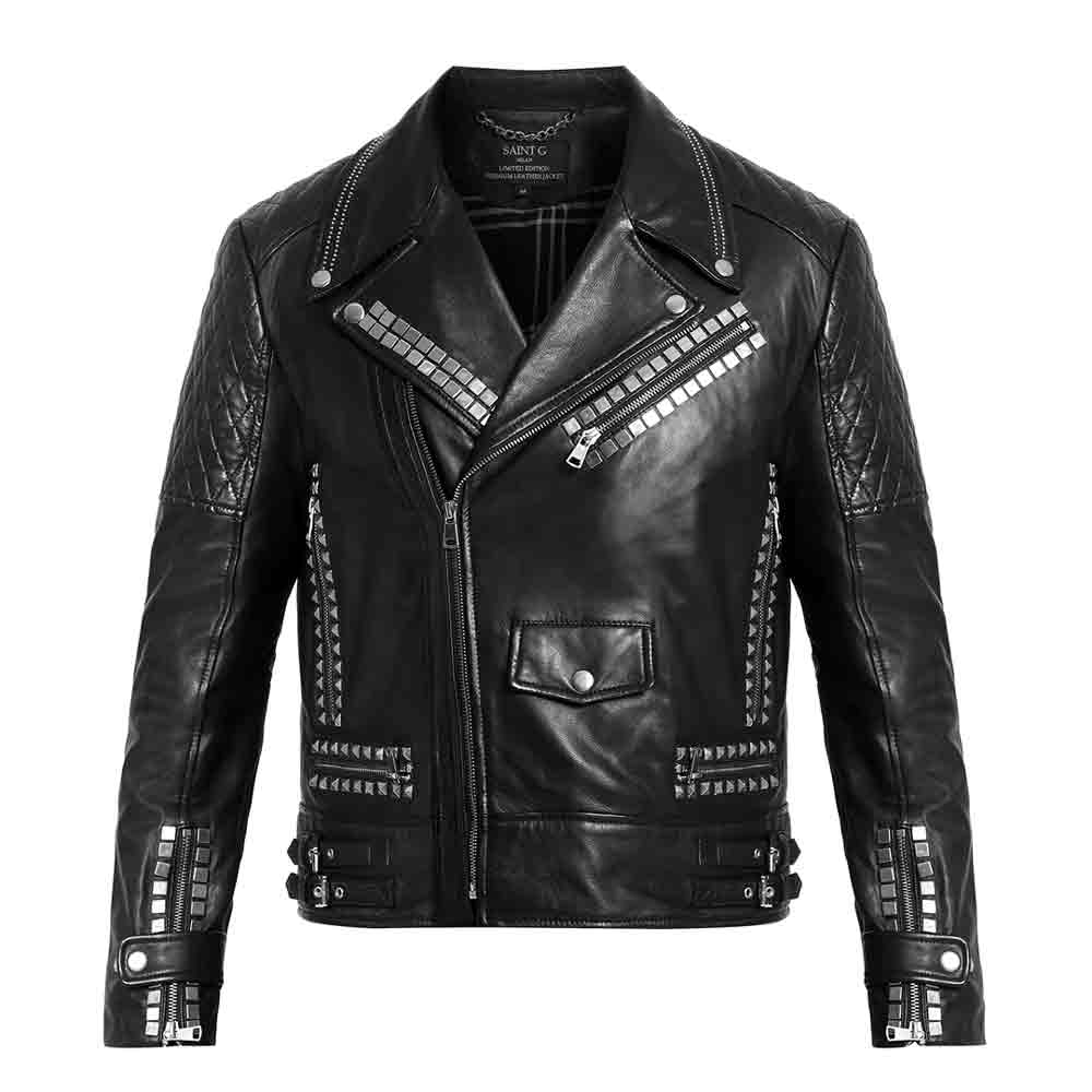 Saint Isaac Black Leather Men's Biker Jackets