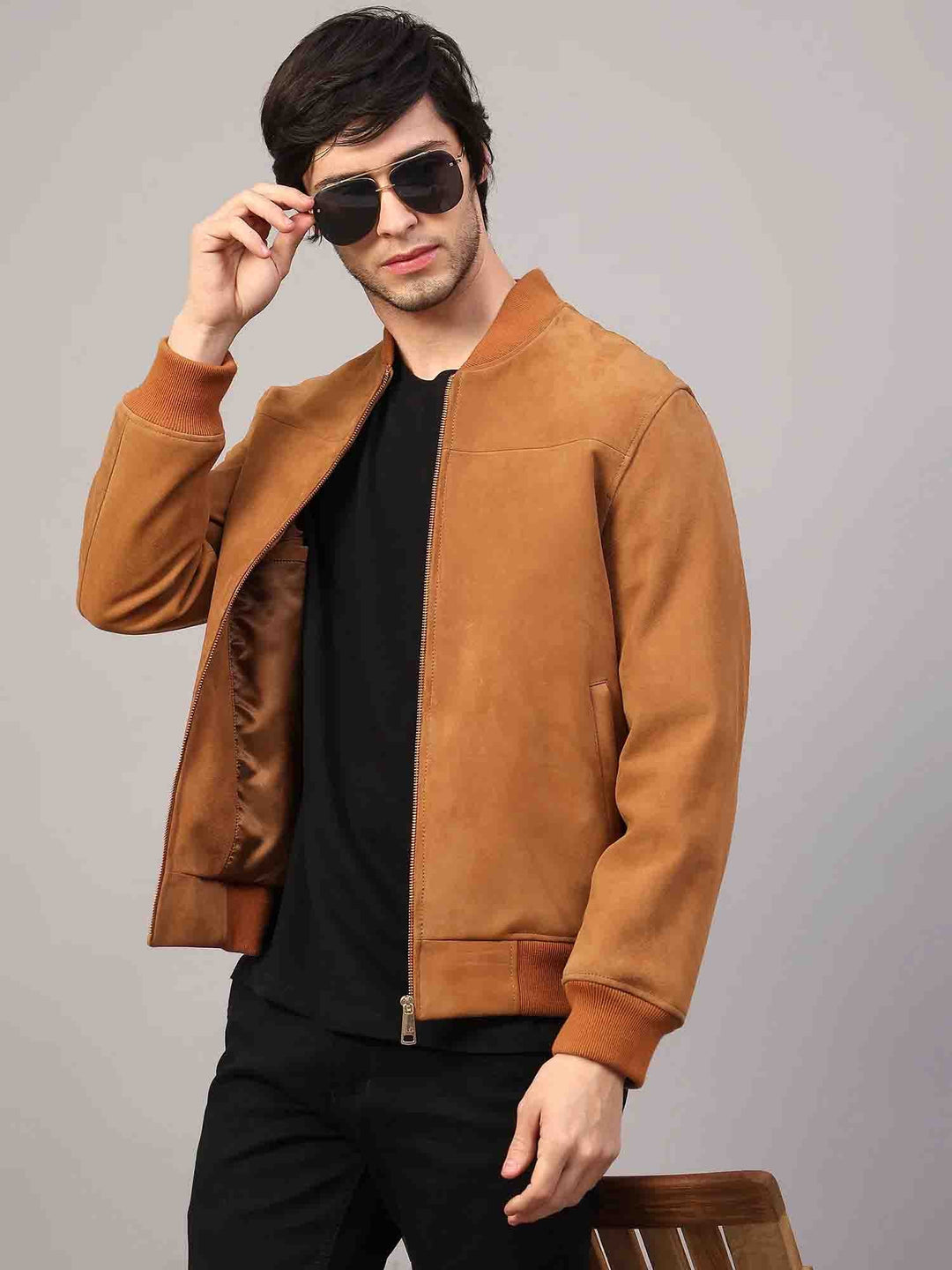 Saint Giovanni Tan Leather Men's Bomber Style Jackets