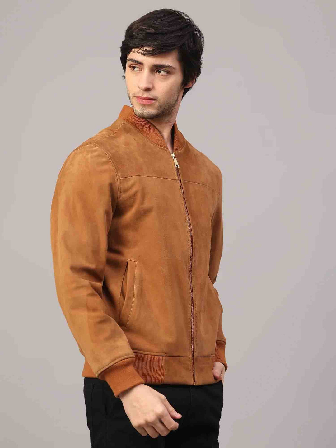 Saint Giovanni Tan Leather Men's Bomber Style Jackets