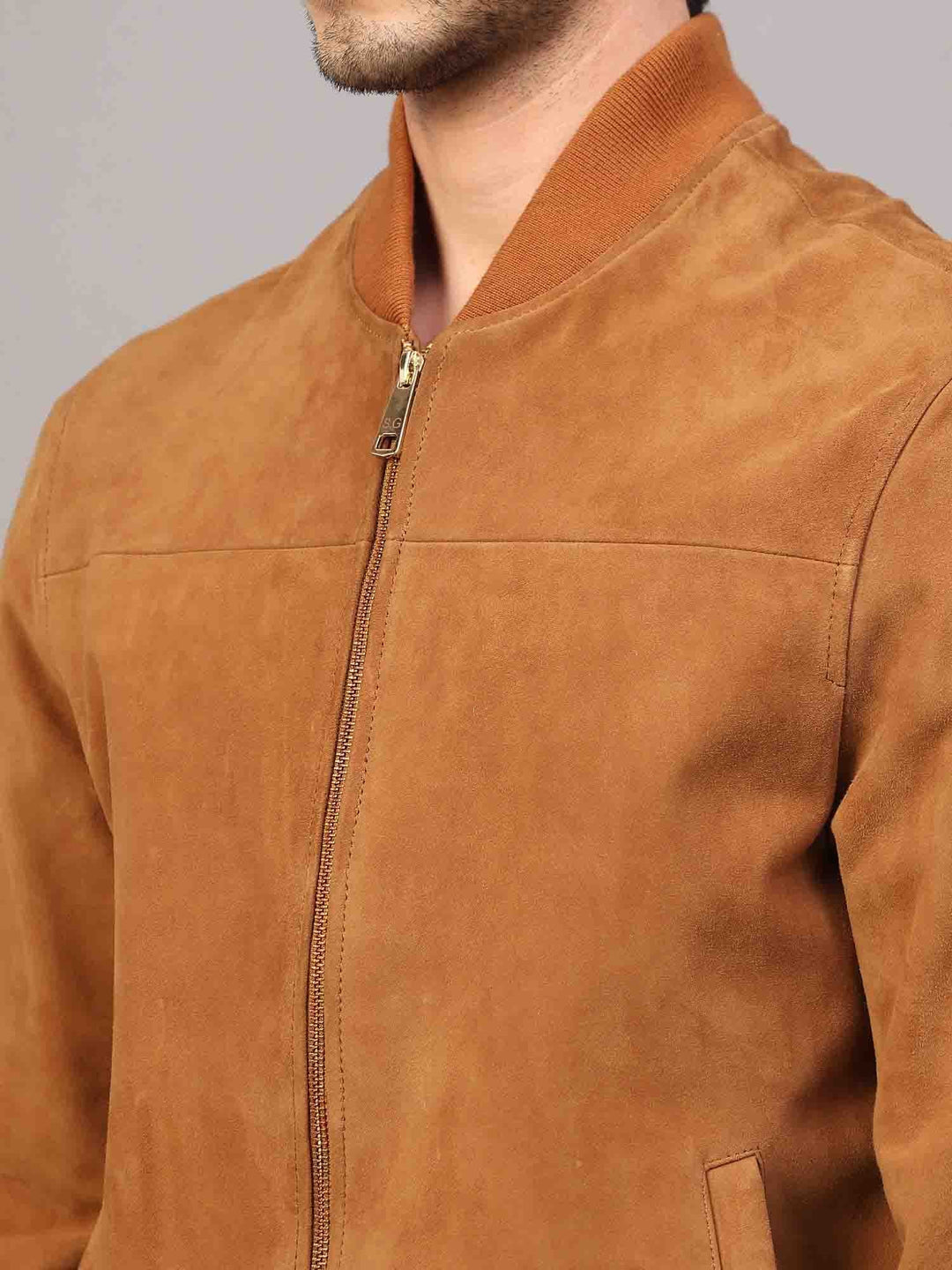 Saint Giovanni Tan Leather Men's Bomber Style Jackets