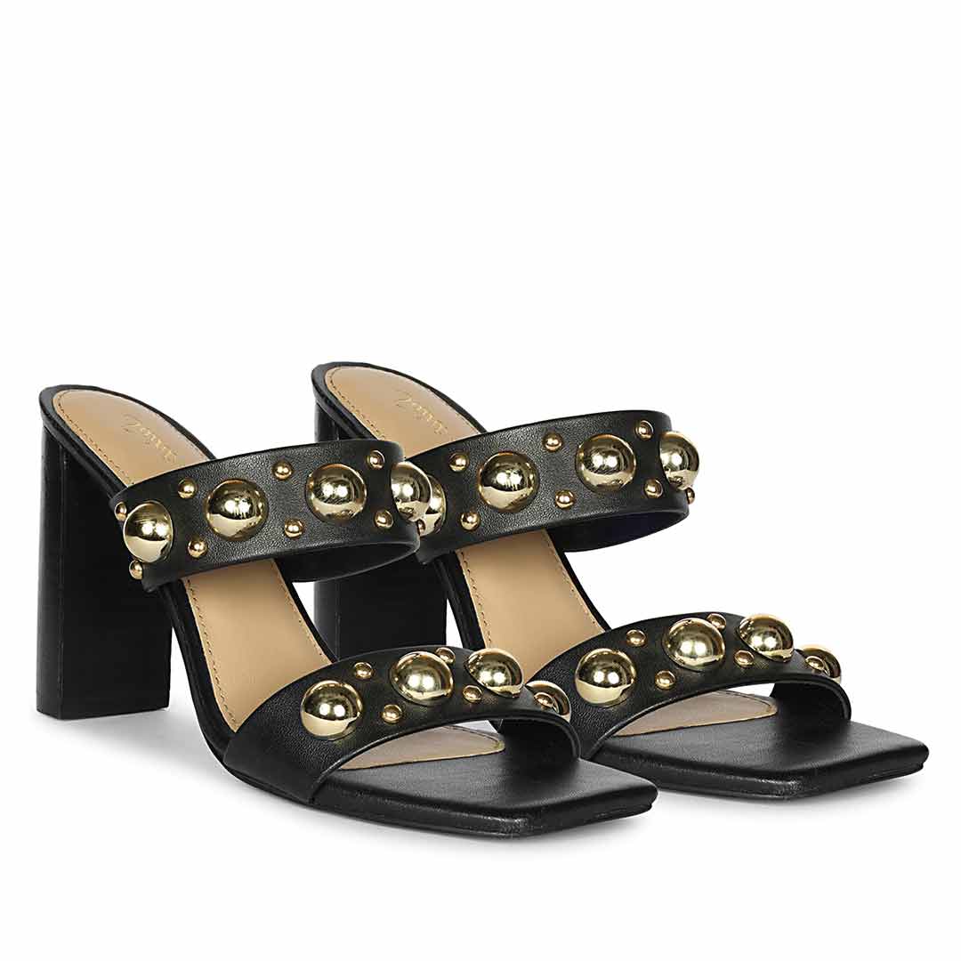 Saint Maelle Embellished Black Leather High Heels