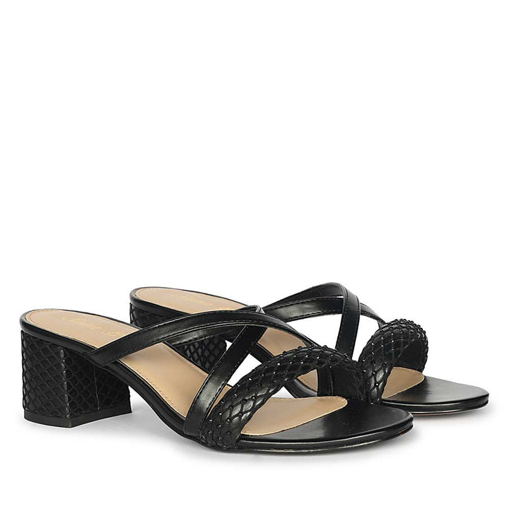 Embellished Black Heel Sandals