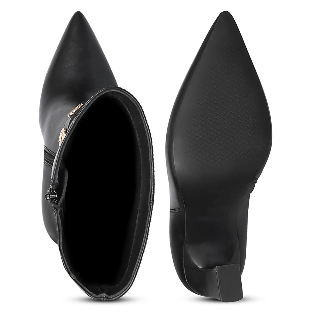 Saint Axelle Flower Eyelet Black Leather Knee-High Boots