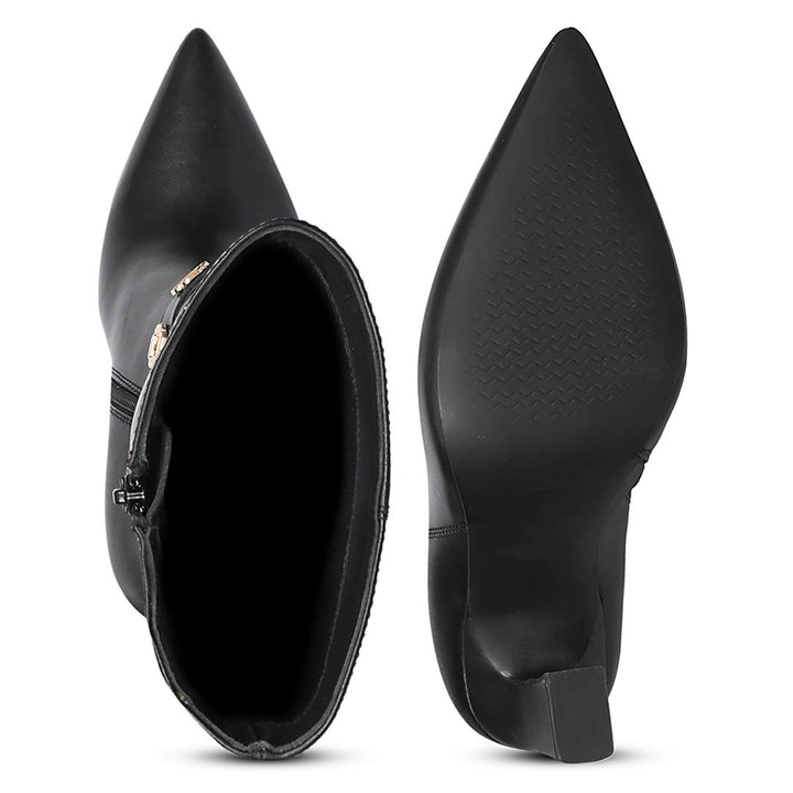Saint Axelle Flower Eyelet Black Leather Knee-High Boots