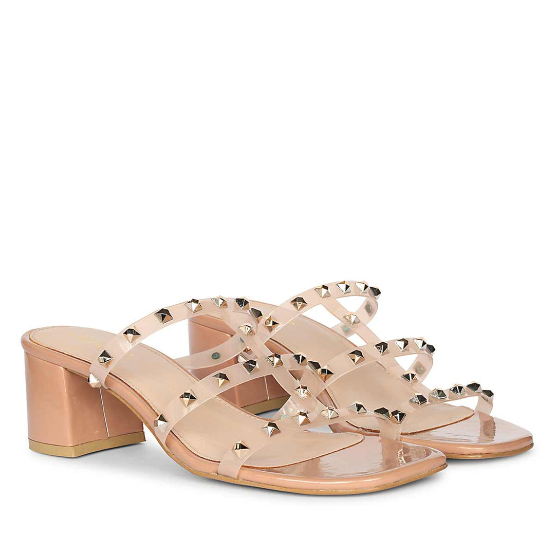 Metal Studded Blush Heel Sandals