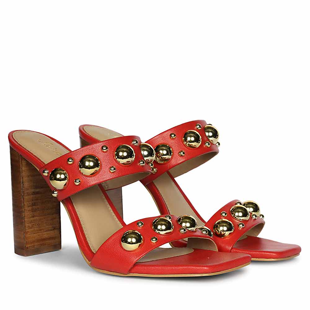 Saint Maelle Embellished Goji Berry Leather Heels