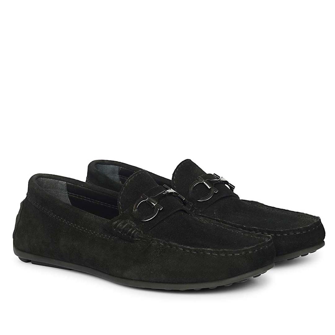 Saint Adrien Black Suede Leather Saddle Loafers