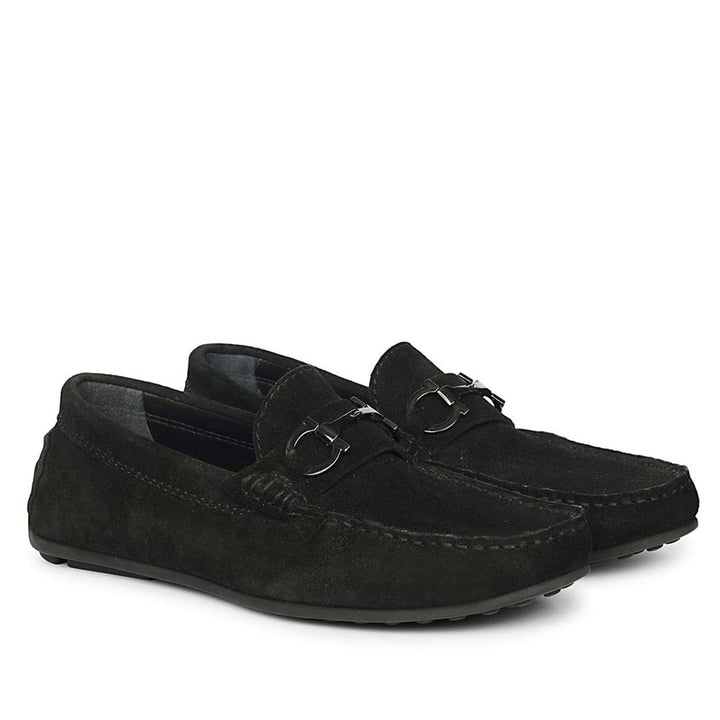 Saint Adrien Black Suede Leather Saddle Loafers