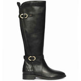 Saint Darla Dual Gold Buckle Accents Black Leather Long Boots