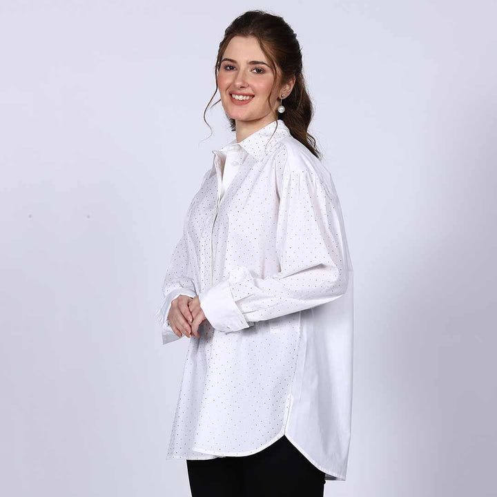 Saint Womens White Crystal Embellished Cotton Shirt