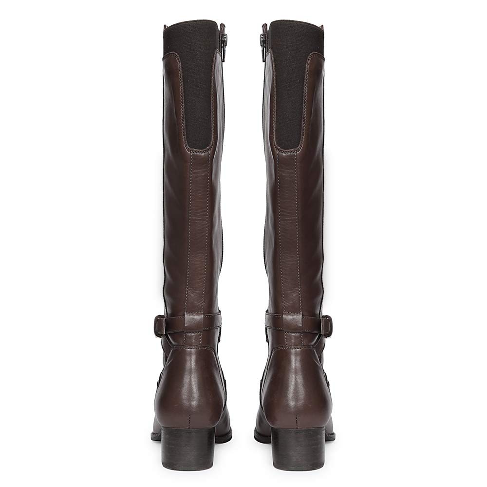 Saint Areti Gold Buckle Brown Leather Knee High Boots