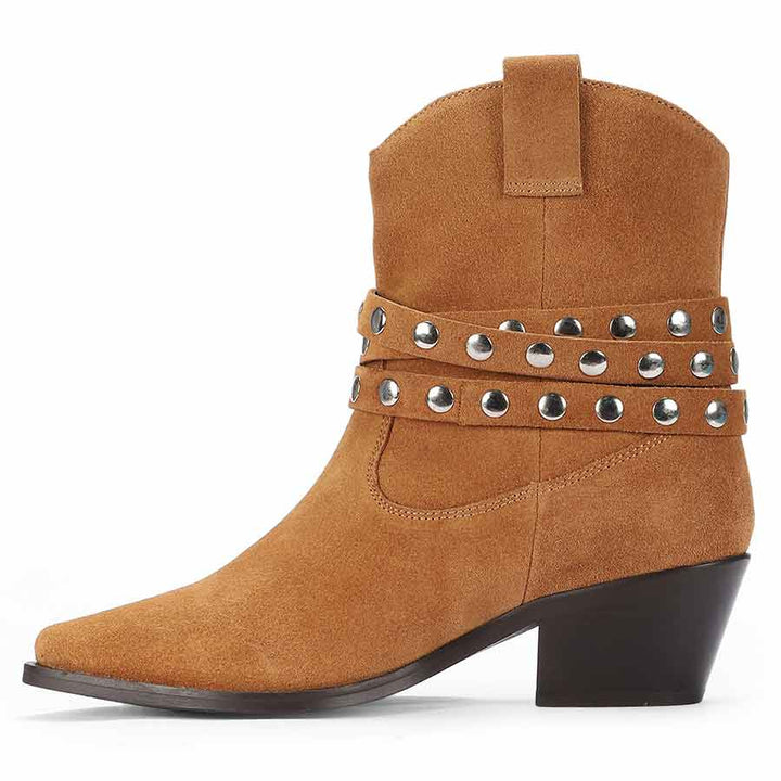 Saint Bristol Tan Suede Leather Studded Ankle Boots